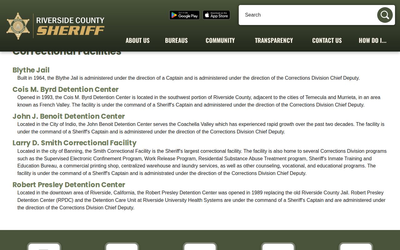 Riverside County arrest roster detention facilities