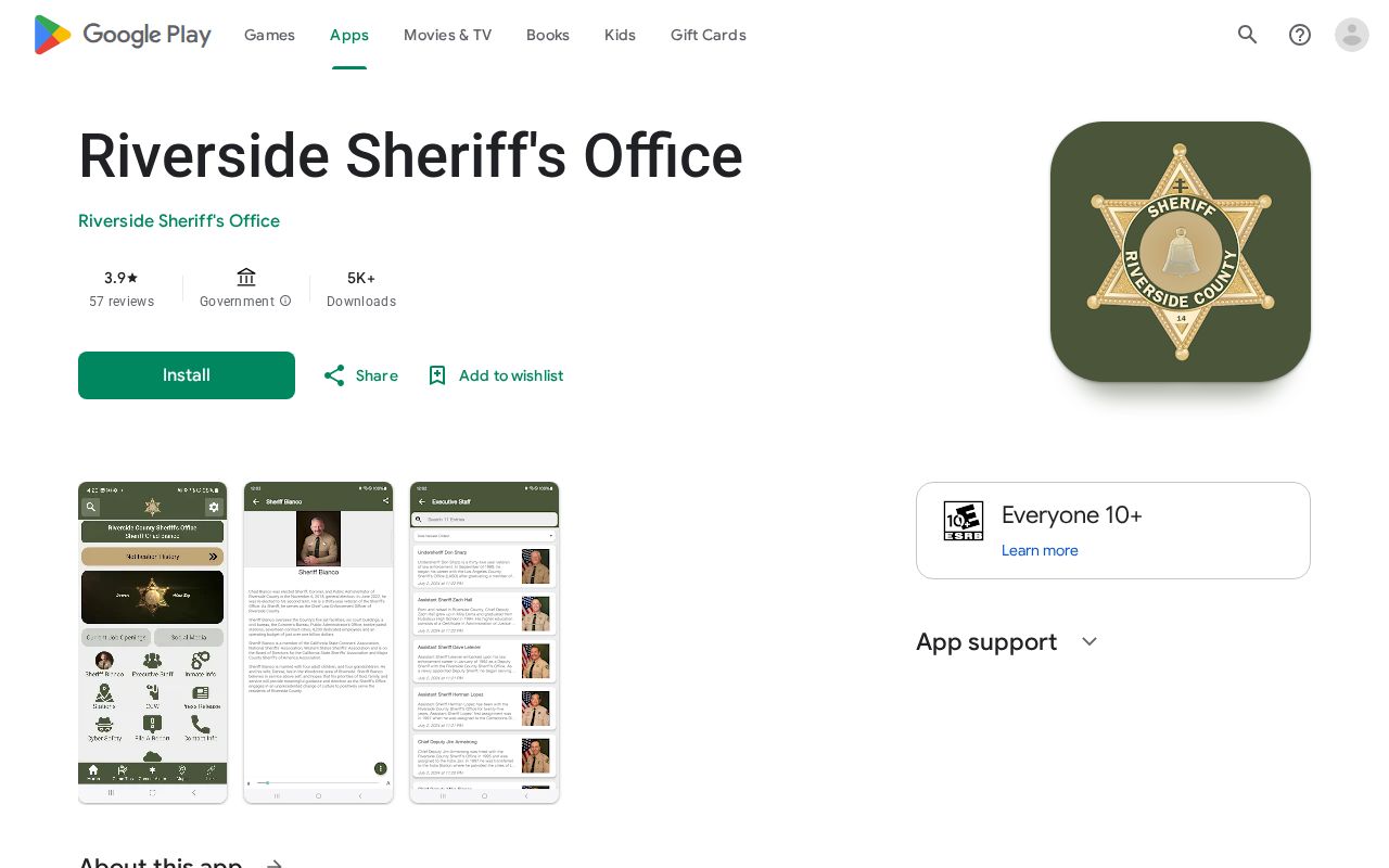Official Riverside Sheriff Office mobile app listing for public safety information