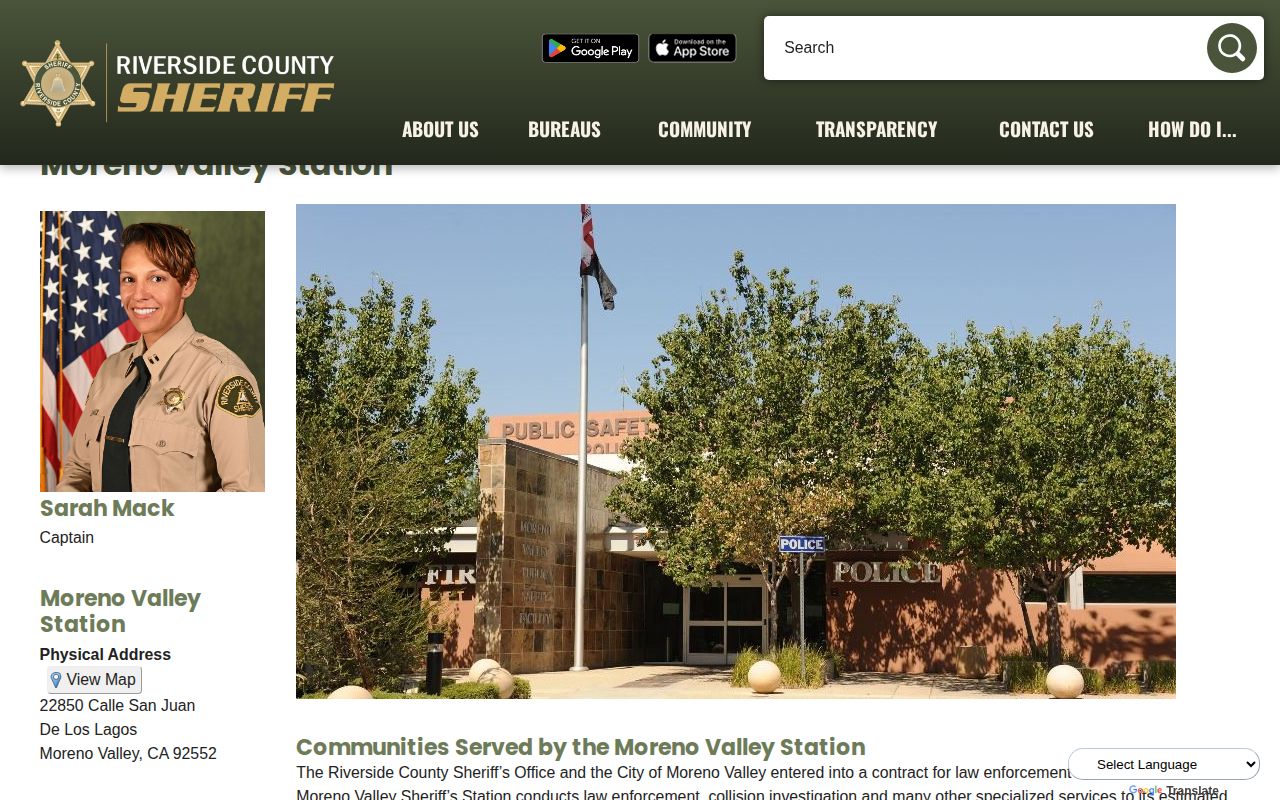 Official Riverside County Sheriff Moreno Valley Station page