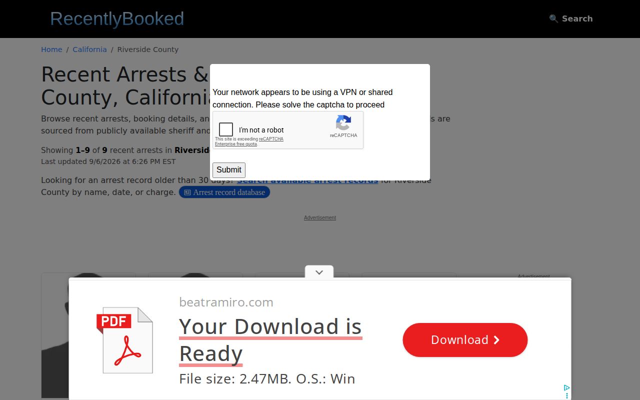 Unofficial Riverside County recent arrests aggregator page